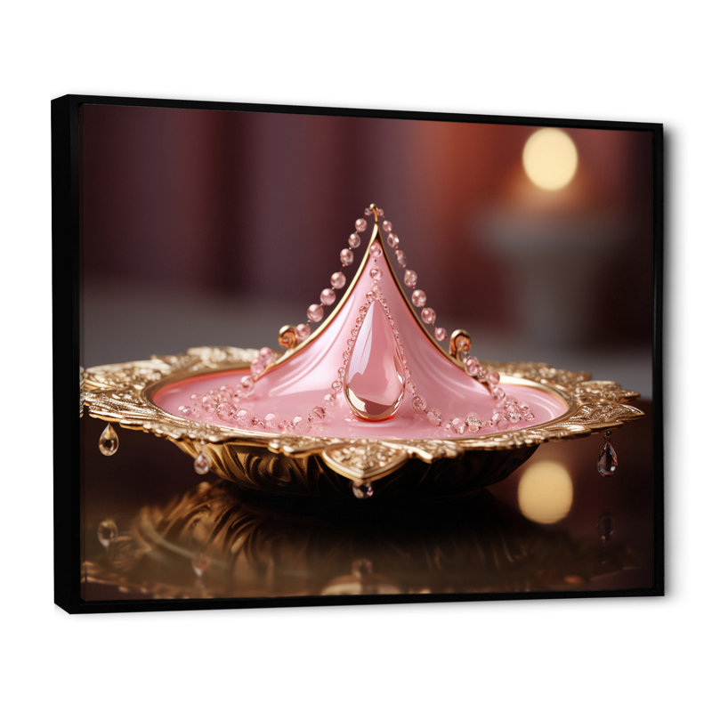 " Liquid Art Pink Gold Glam Effervescence I ", Black Floater Frame, 30" H x 40"W x 1.5" D