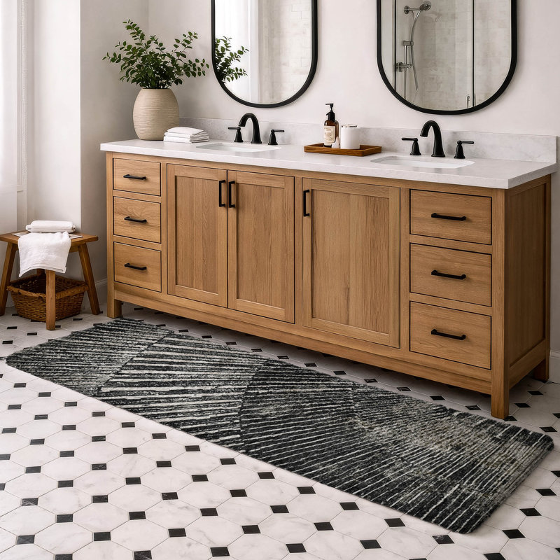 Premium Machine Washable Dream Shag ADS542 Fan-Like Rug, 2'3" x 7'6" Runner, Black