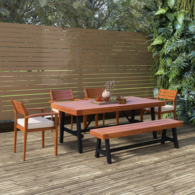 Ensemble repas d'extérieur en bois pour 7 à 8 personnes, meubles de salle à manger d'extérieur avec coussins amovibles, chaises et banc ergonomiques, table plus épaisse, nature