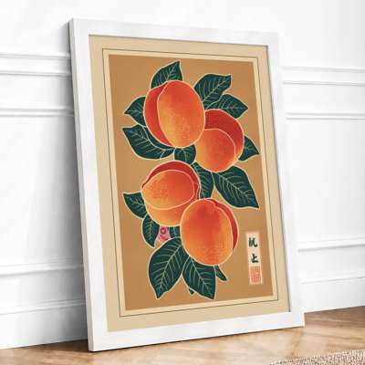 Peaches and Foliage Japandi - Framed Print