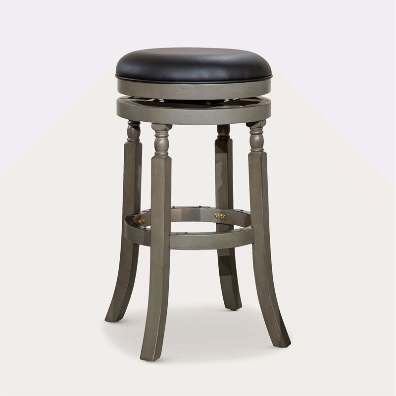 30" Bar Stool, Weathered Grey Finish Leather Seat