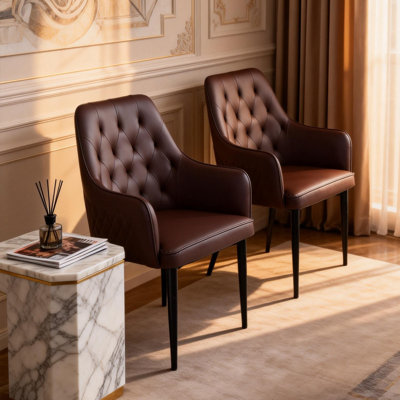 Set Of 2 Modern PVC Leather Dining Chairs, Padded Seat Metal Legs, Office