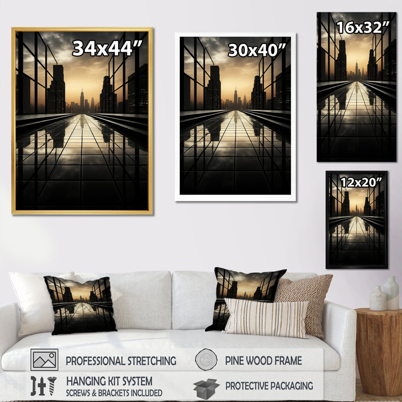 «Skyscrapers Minimalisme», photographie de paysage III sur toile, Cadre doré simple, H 32 po x l 24 po x P 1 po