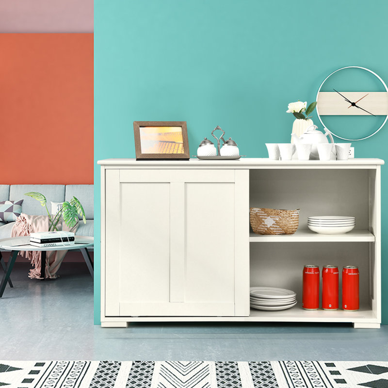 Shellson 42" Wide Kitchen Server Storage Sideboard, Adjustable Shelf, Cream
