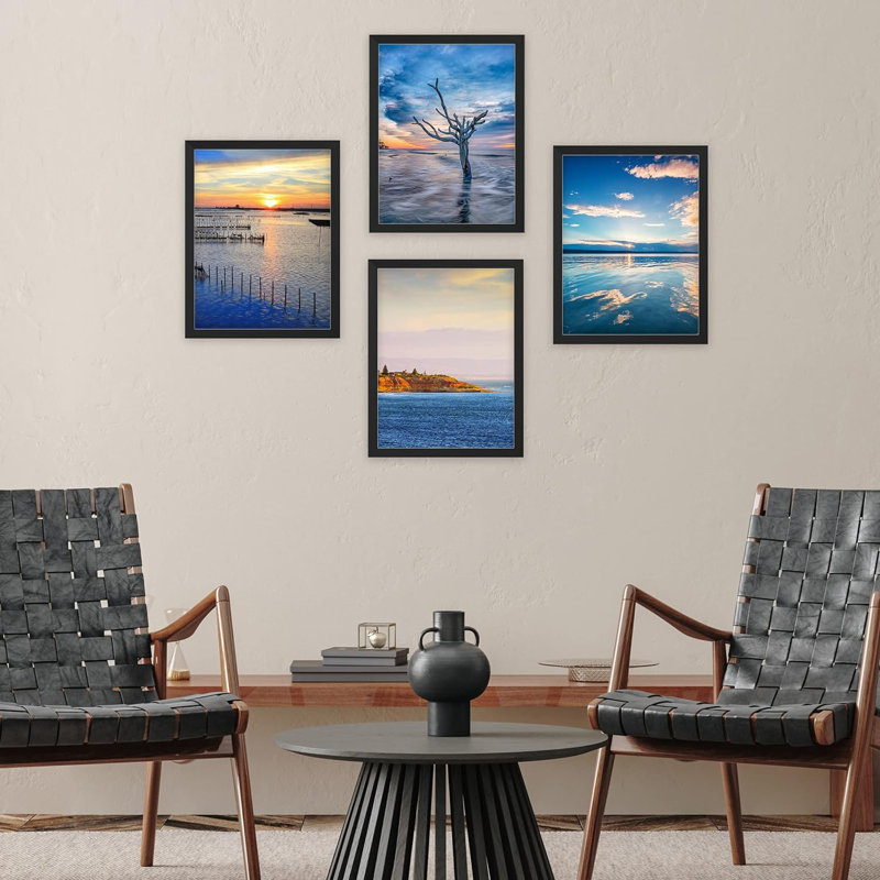 «Vibrant Ocean Cloud Sky Reflection Îles», ensemble de 4 décorations murales colorées, impression encadrée sur papier, 4 pièces