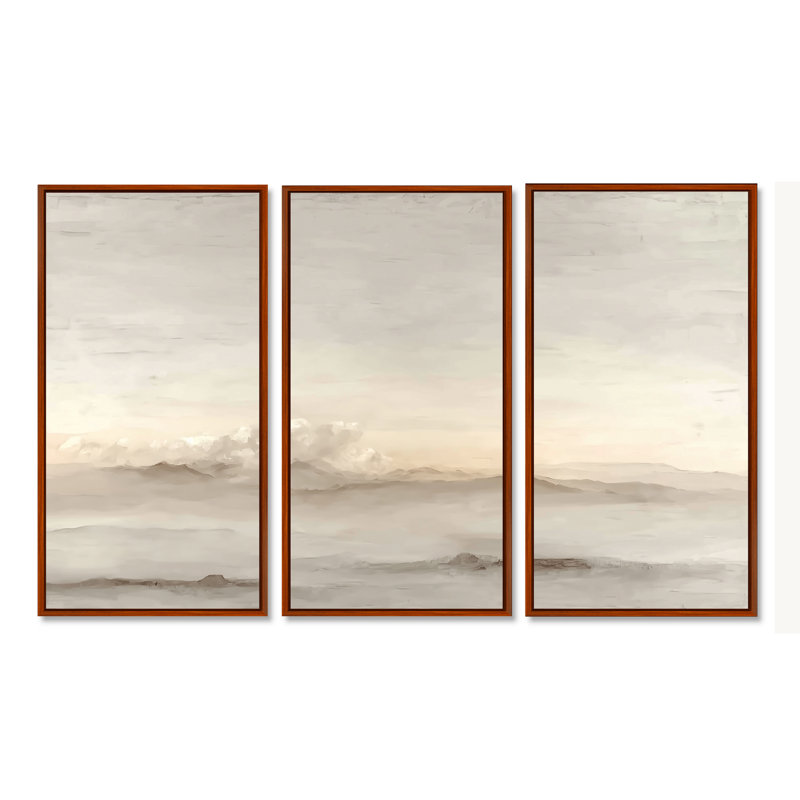 Jaune et blanc brume lever du soleil matin nuages - ensemble d'art mural paysages, H 32 po x l 48 po, Brun