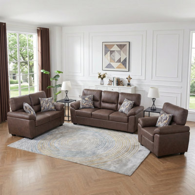 Ensemble de meubles de salon 3 pièces Leathaire - facile à nettoyer, avec chaise, causeuse et canapé