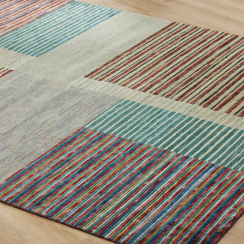 Axim Verdant & Ember Striped Hand-Knotted Wool Area Rug, Rectangle 10' x 14'