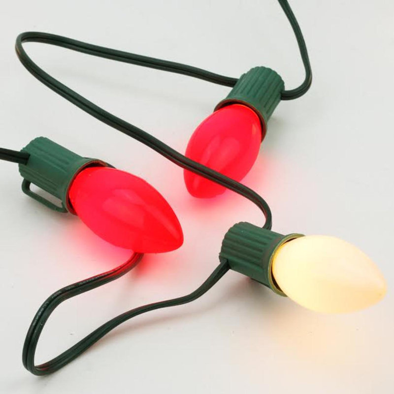 Ensemble de 25 lumières de Noël en forme de canne à sucre C7 rouge et blanc opaque 25 fils