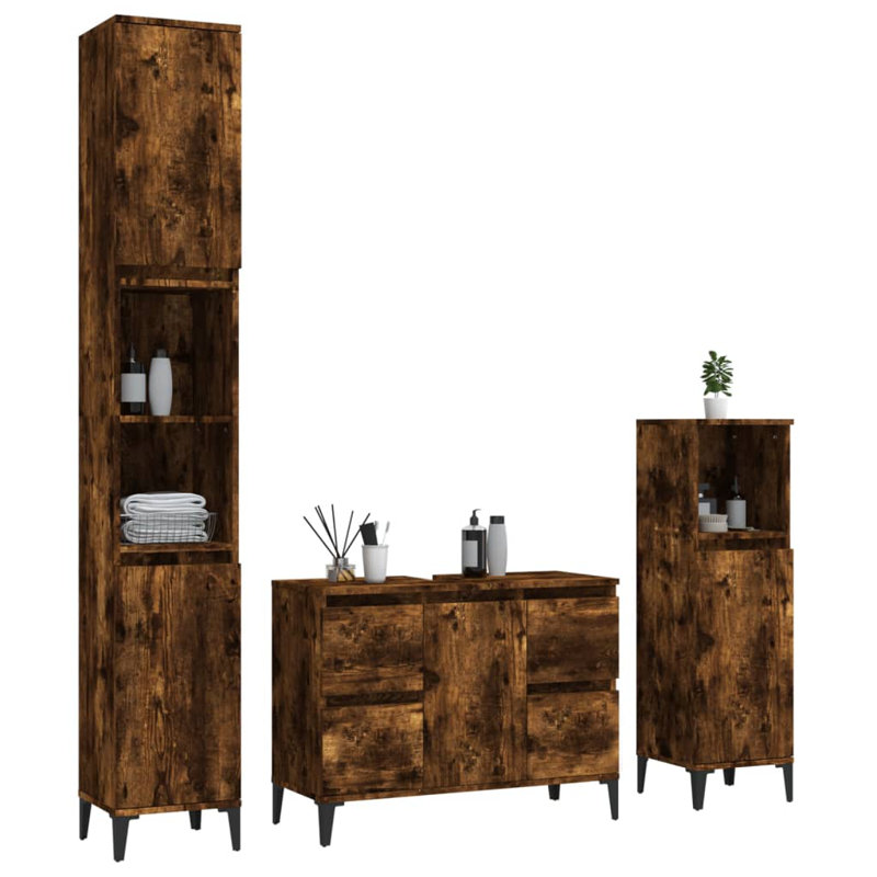 Akeshia Bathroom Storage Furniture Set, Smoked Oak