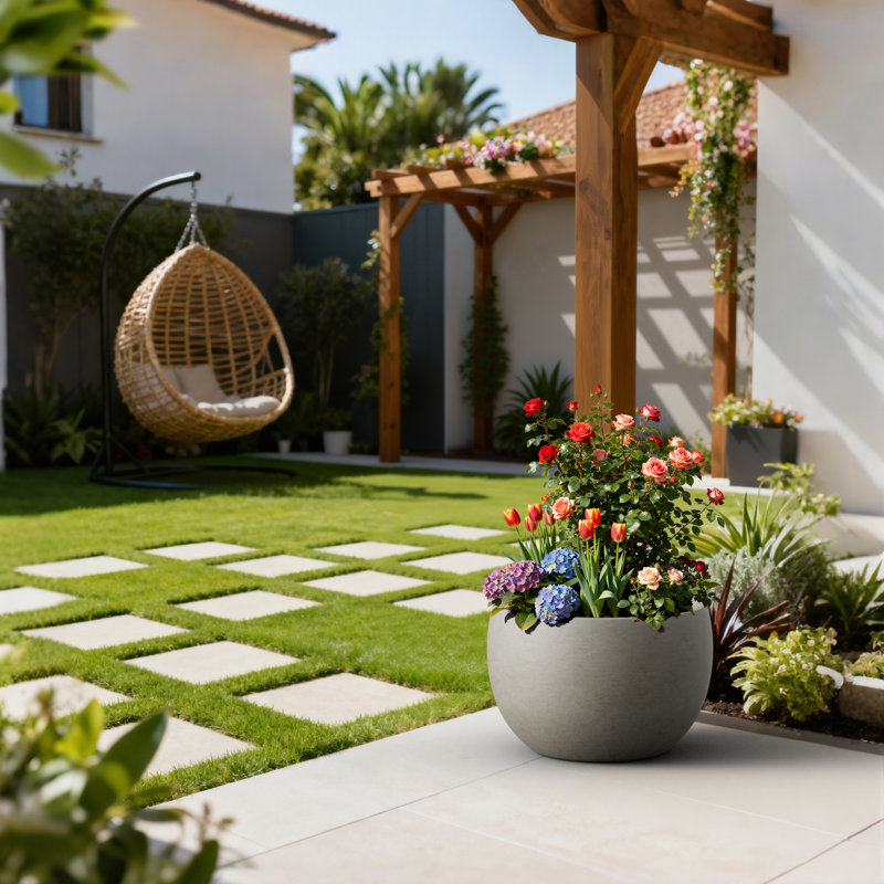 11,5 po x 8 po Très grand pot à fleurs / pot rond en béton naturel pour l'intérieur et l'extérieur avec trou de drainage