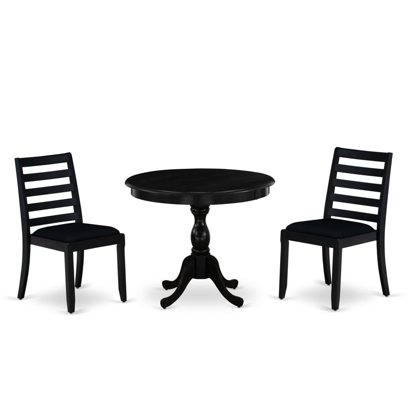 Dining Set Includes a Round Kitchen Table, Stackable Dining Chairs, Wire Brushed Black, 3