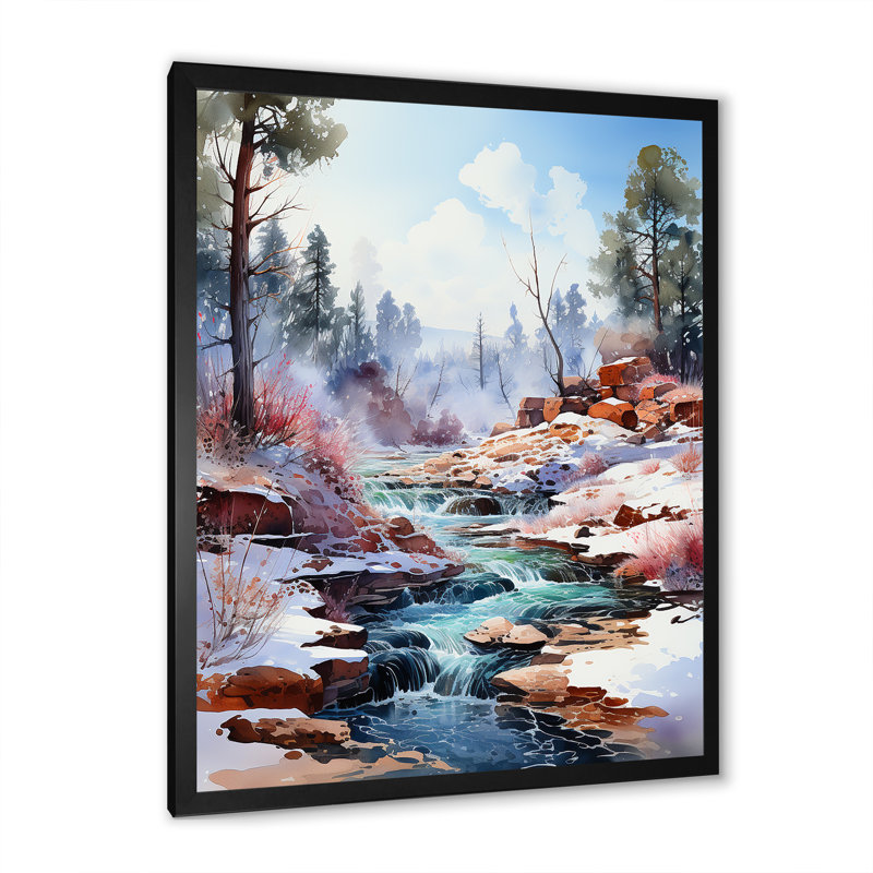 Geyser Winter Scenery I sur toile, H 20 po x l 12 po x P 1 po, Cadre simple noir
