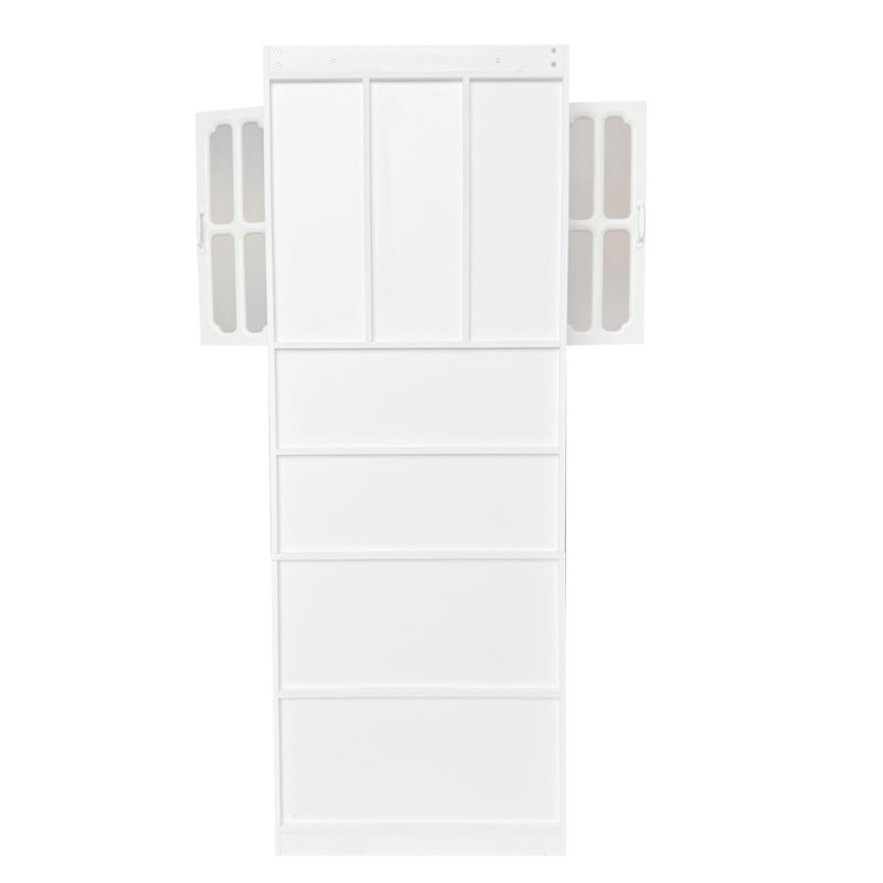 Bureau d'ordinateur de coin en L blanc 2-en-1 avec tiroirs, bibliothèque et huche - Bureau à domicile spacieux