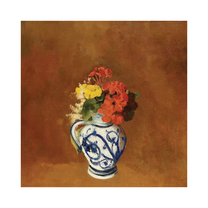 Geraniums And Other Flowers In A Stoneware Vase by Odilon Redon - Wrapped Canvas Print, 66.04 cm H x 66.04 cm W