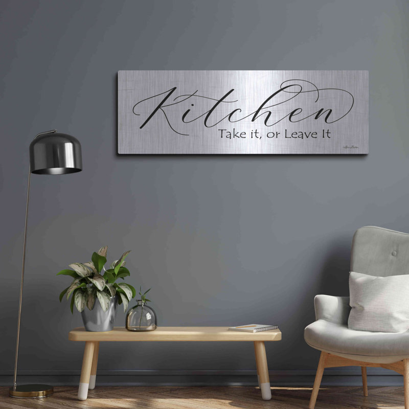 «Kitchen - Take It or Let It» par Lori Deiter, art mural en métal, 48 po x 16 po