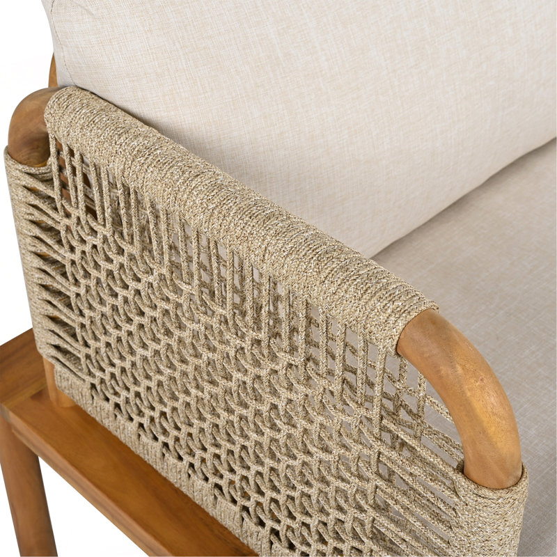 Fauteuil club d'extérieur en bois d'acacia et corde avec coussins (ensemble de 2 / MP2)