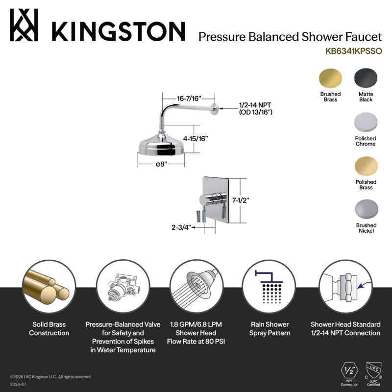 Kingston Brass Verona Single-Handle Pressure Balanced Shower Faucet, Brushed Nickel