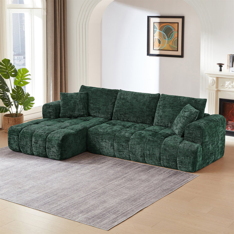 L-Shape  Sectional Oversized Sofa, Dark Green Chenille, Left Hand Facing