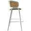 Tabouret de bar en cuir Daishun avec base en acier inoxydable thermolaqué blanc et dossier en osier incurvé-179139426-196402451