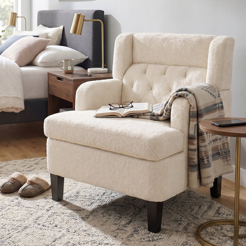 Fauteuil d'appoint rembourré capitonné pour le salon et la chambre à coucher, beige, Beige