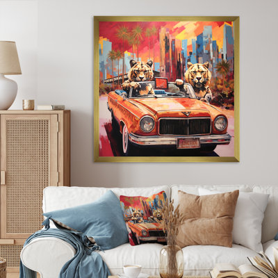 Lions chevauchant un convertible - Art mural lion