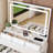 Large Mirror Makeup Vanity Desk with Built-in Power Outlet & Hair Dryer Holder, Modern White Dressing Table with 3-Color Dimmable Lighted Mirror-1142416382