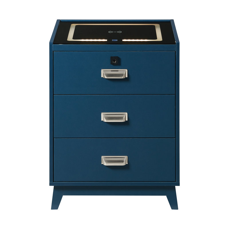Table de chevet Brayden Studio® Graycelynn avec caractéristiques électroniques en bleu, Île Seymour Nord, Galapagos