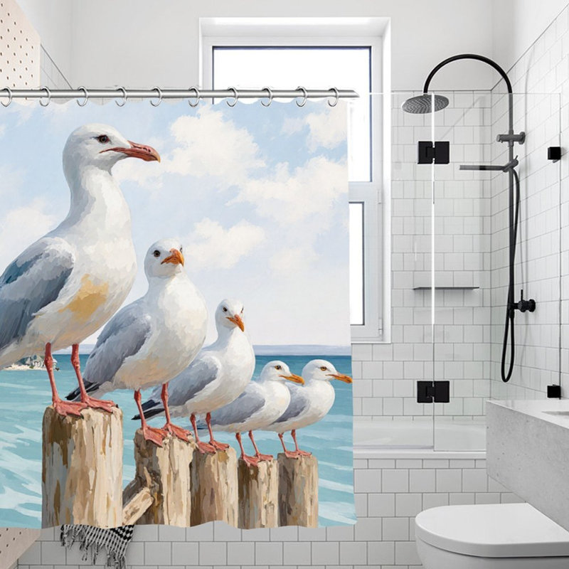 Rideaux de douche Mouettes sur poteaux en bois, 71 x 71