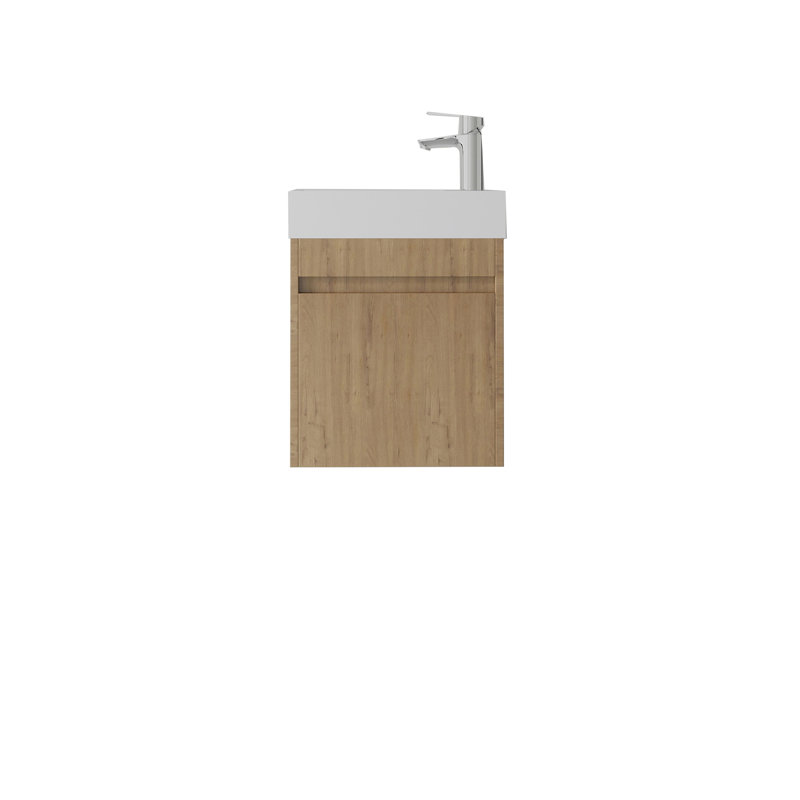 Meuble-lavabo flottant 18 po avec lavabo, porte à fermeture en douceur, lavabo en céramique, contreplaqué, Oak
