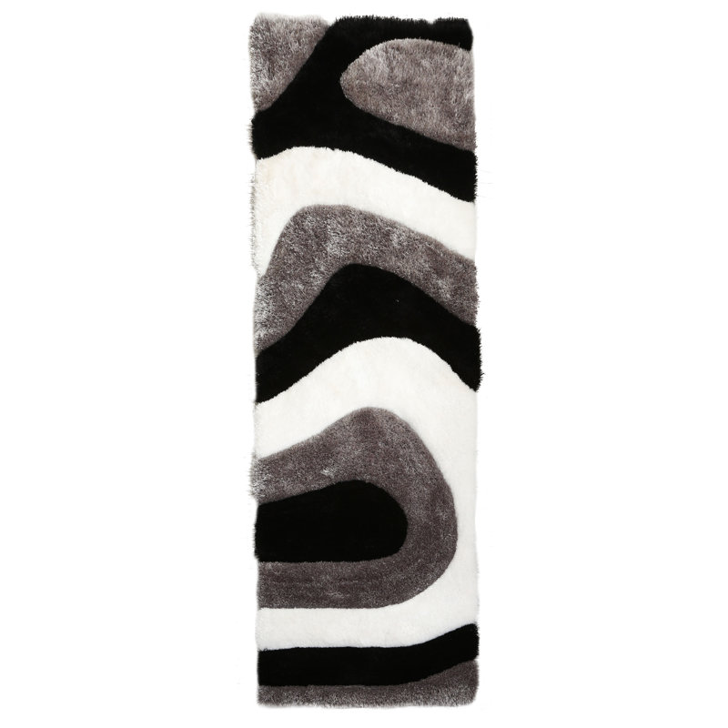 Thionville Shag Black/Grey Shag Area Rug, Runner 2'3" x 8'