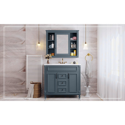 Meuble-lavabo 36 po avec lavabo supérieur, armoire à miroir bleu royal