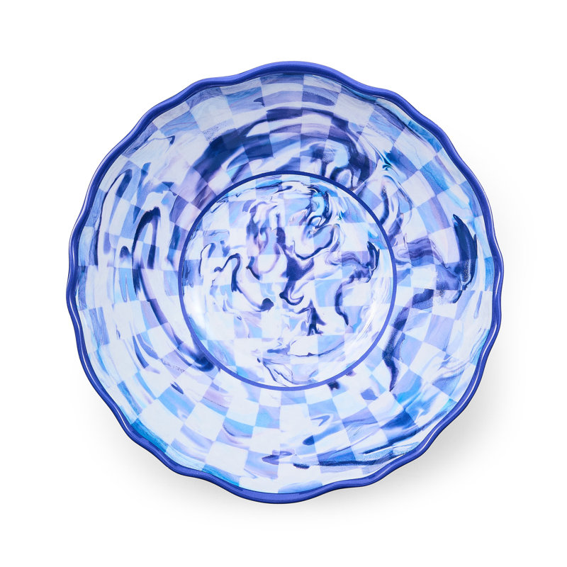 Blue Marble Check Melamine Serving Bowl, Blue