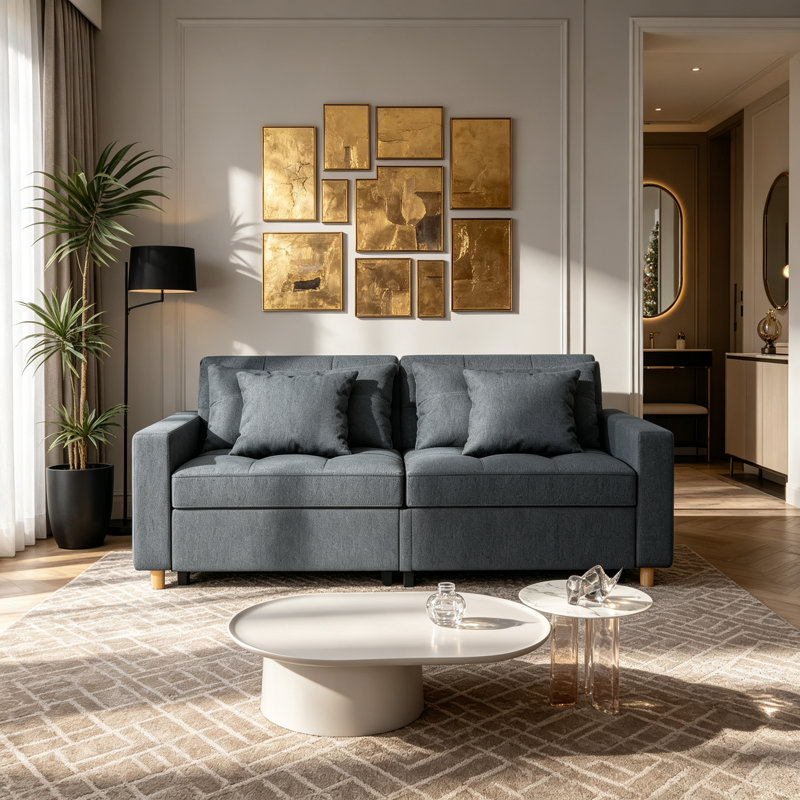 2 Seater Linen Sofa Bed, Dark Grey