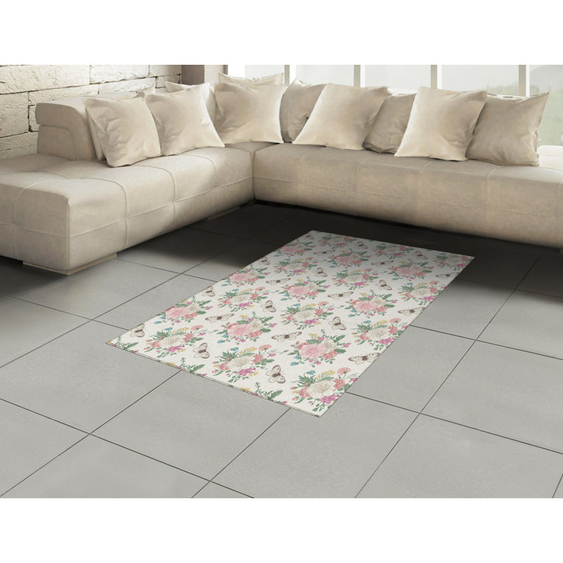 Flowers High Density Long Fiber Poly Threads Decorative Area Rug Carpet, Rectangle 4' x 5'8"