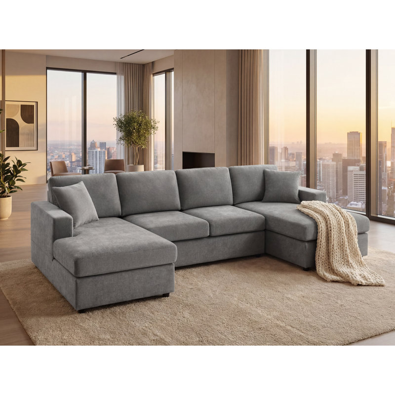 3 - Piece Upholstered Sectional, Gray Chenille