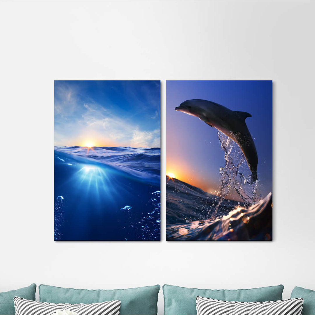 2-tlg. Leinwandbilder-Set - Fotografie „Sea Water Dolphin Paradise Underwater South Sunset”