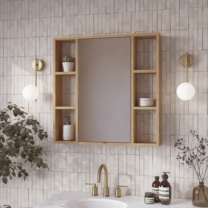 Pharmacie à fixation en surface avec tablettes latérales en chêne de l 30 po x H 30 po Beyka, Chêne