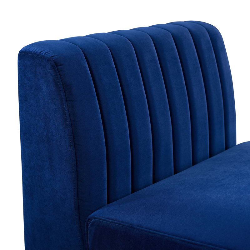 Chaise sans accoudoirs en velours Triumph Channel, Bleu marine