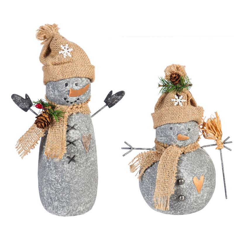 Ensemble de décoration de table en métal et en toile jute pour table bonhomme de neige 2 pièces