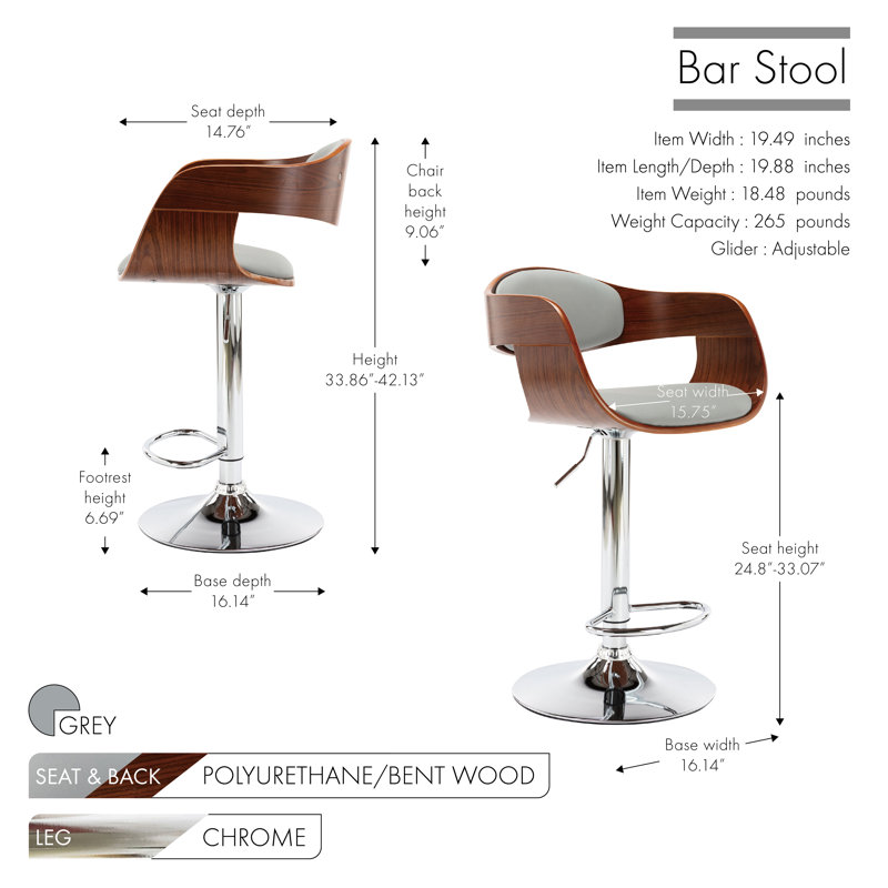 Tabouret de bar Mid-Century Antoney, Gris