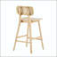 Tabouret de bar en bois - finition naturelle avec siège courbé en bois massif et dossier en rotin-105590695