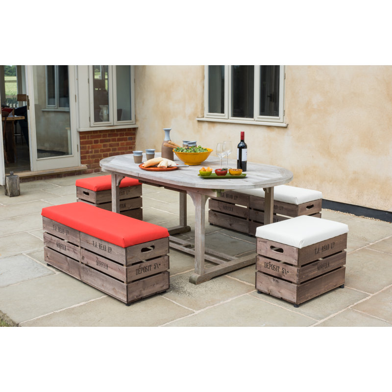 Edington Upholstered Outdoor Ottoman, Blue