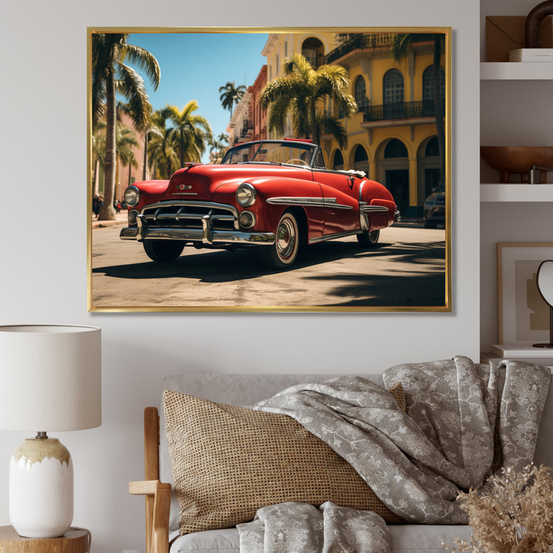 «Miami Cuban Car Influence», reproduction d'art sur toile, 30" H x 40" W, Cadre flottant doré