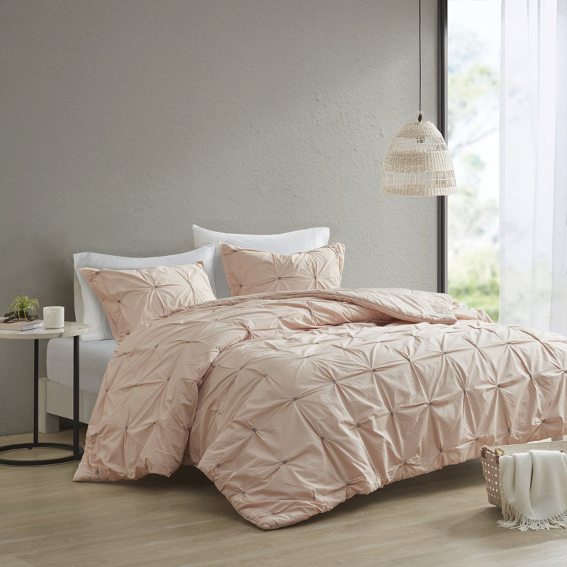 Full White Cotton Comforter Set with Fold Embellishment