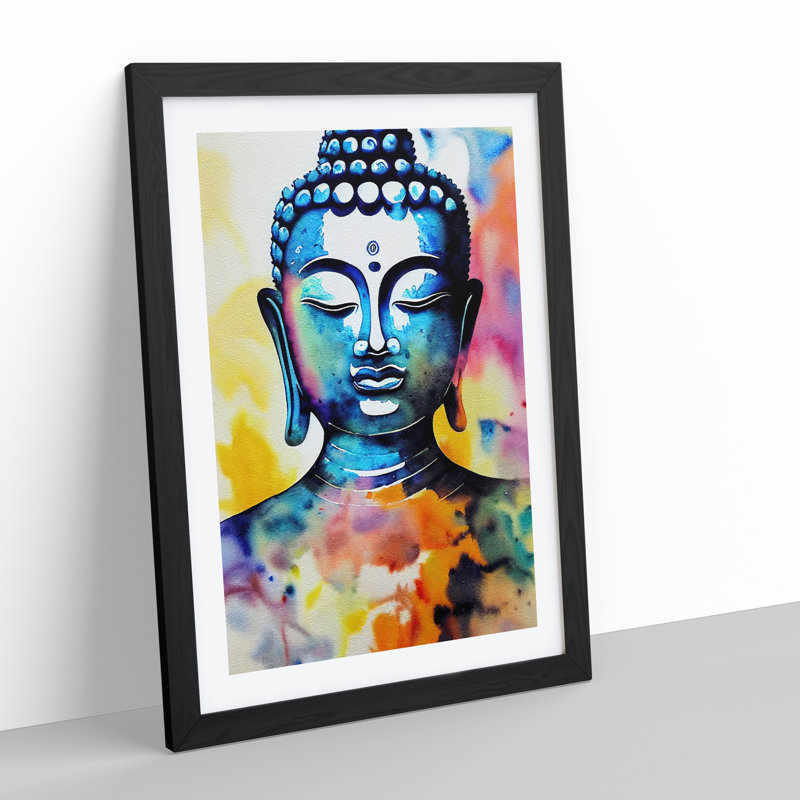 Buddha in Watercolour - Wall Art, Black Framed, 48cm H x 36cm W, White