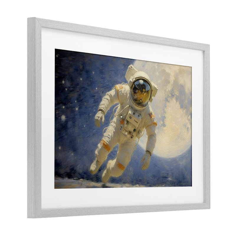 Astronaut in Vast Galaxy, reproduction encadrée sous verre, design par Angie Hawke, H 17 po x l 23 po, Cadre de ferme gris