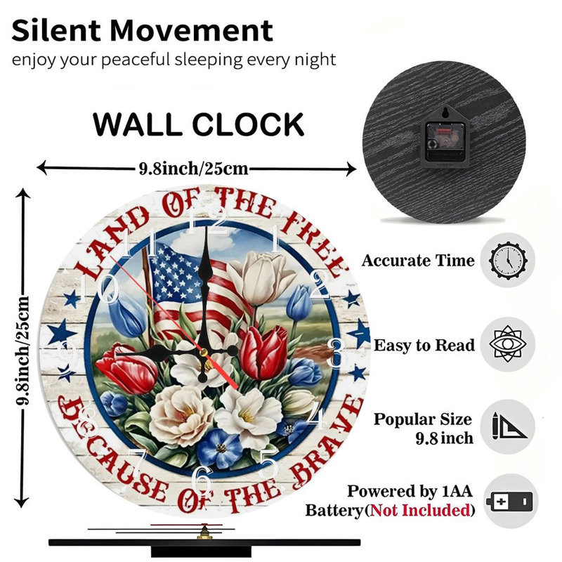 Horloge murale en bois 10 po, mouvement silencieux, à piles (piles AA non incluses), décor artistique, parfait pour les décorations