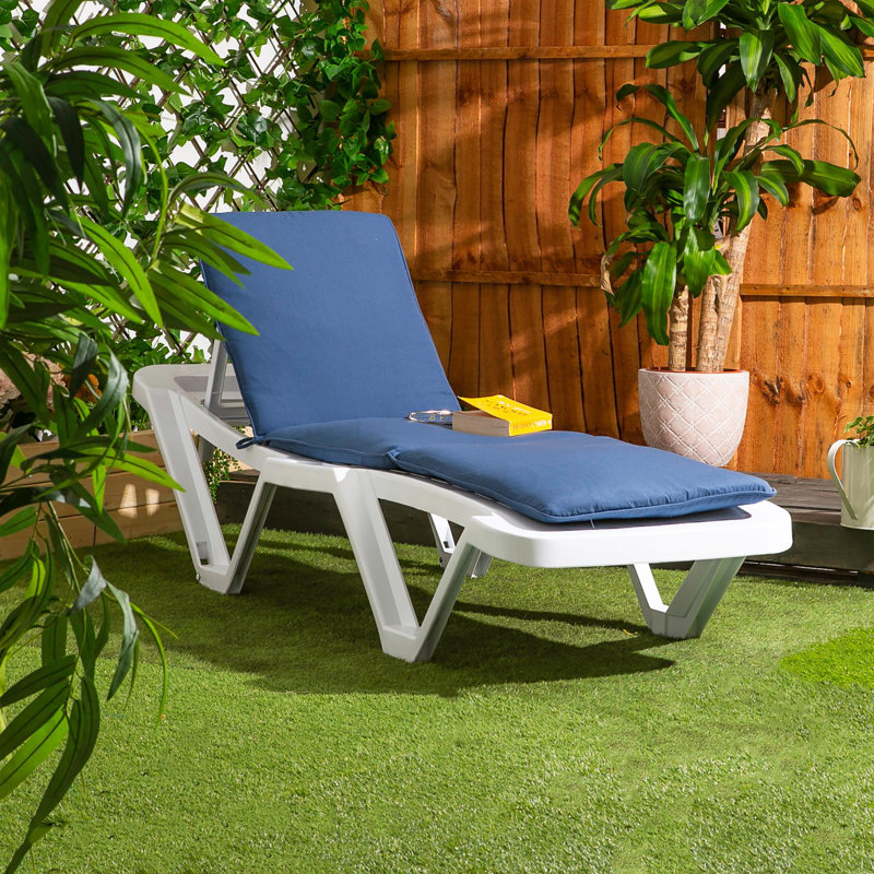 188cm Long Reclining Single Sun Lounger with Cushions, Navy