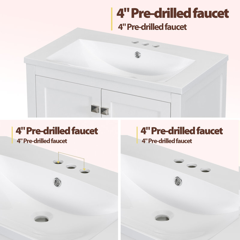 Huckeba 30'' Free Standing Single Bathroom Vanity with Ceramic Top, White